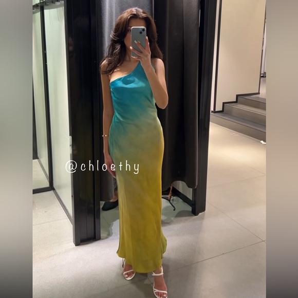 Zara ASYMMETRICAL SATIN EFFECT TIE DYE DRESS - Picture 13 of 13